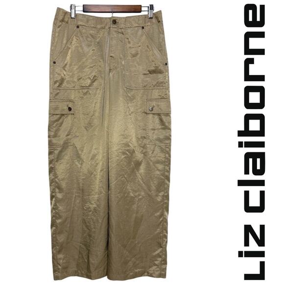 Liz Claiborne Michaela Wide Leg Satin Cargo Pant Statement Piece Career Sz: 14 - Picture 1 of 11